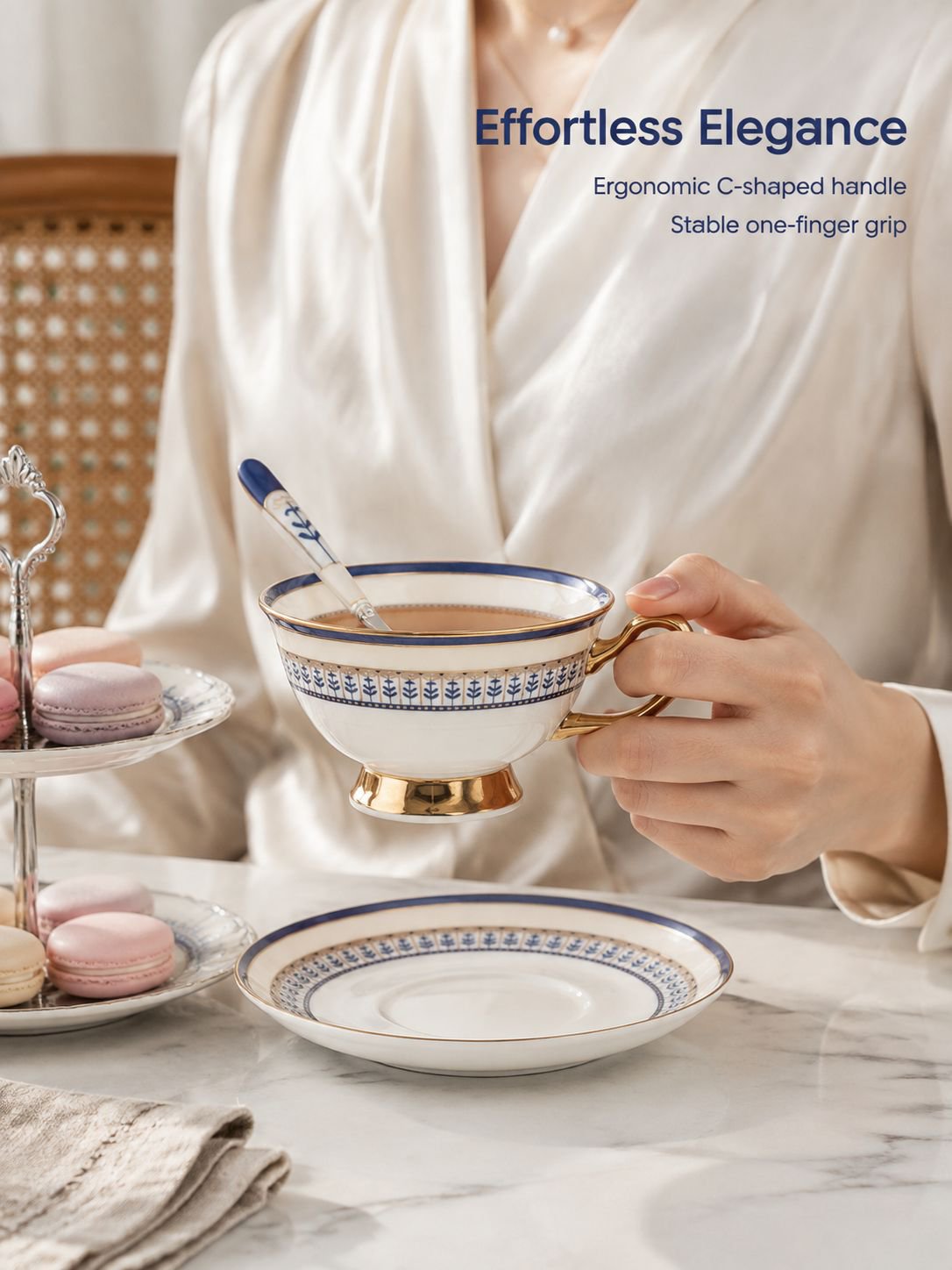 Golden edged bone china tea cup and saucer set