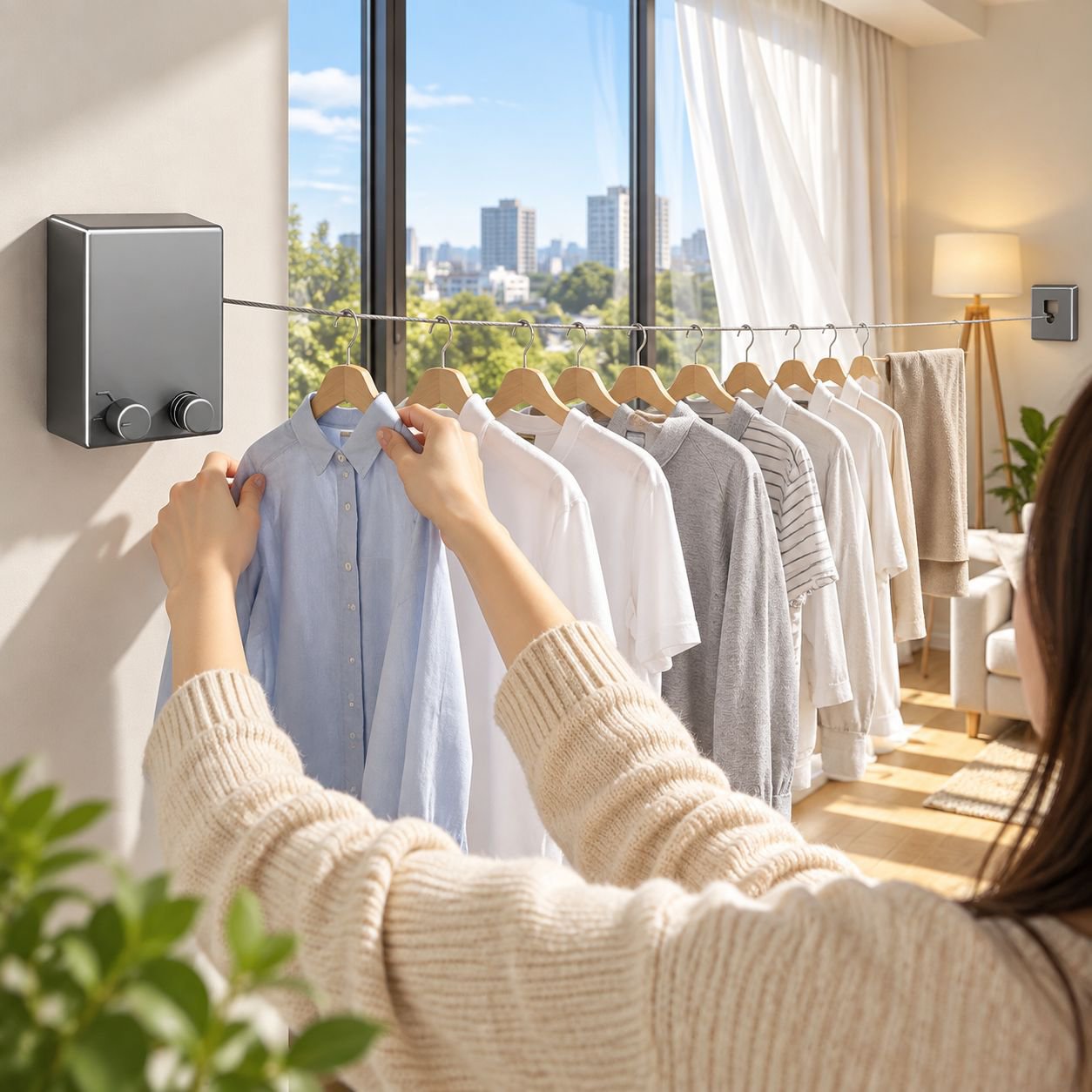 Tendedero retráctil sin taladros para balcón y baño, apto para interiores y exteriores