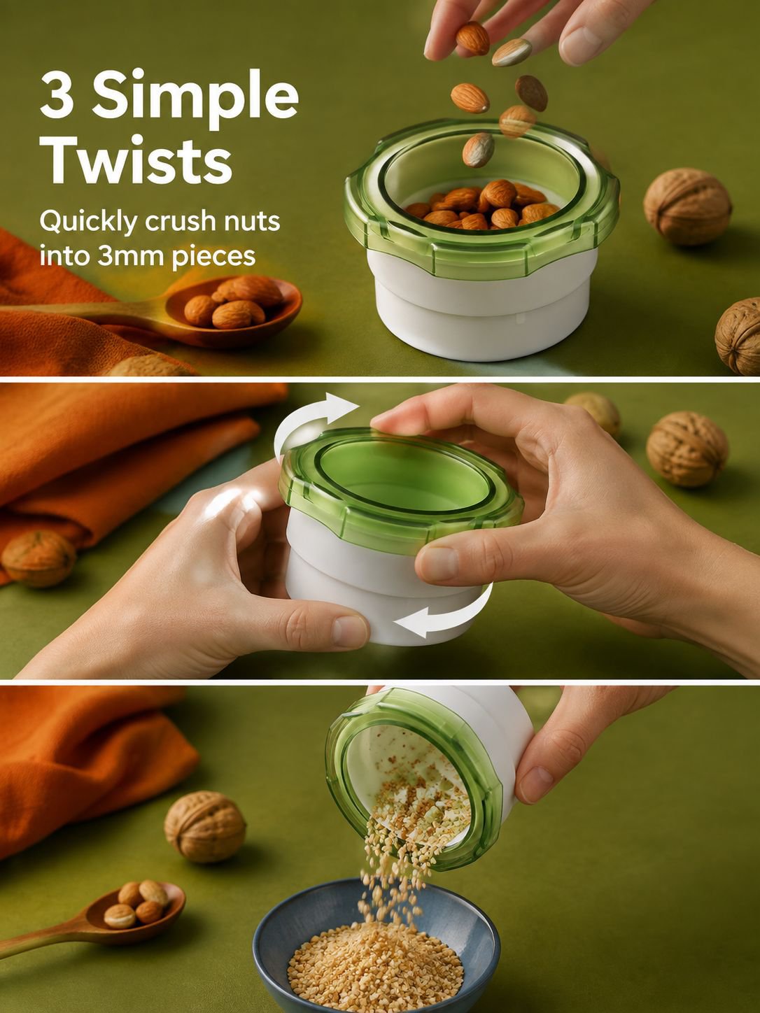 Manual Nut Crusher Grinder in use crushing almonds