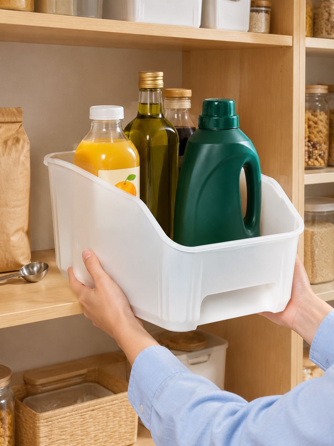 Household essentials rack for efficient pantry storage