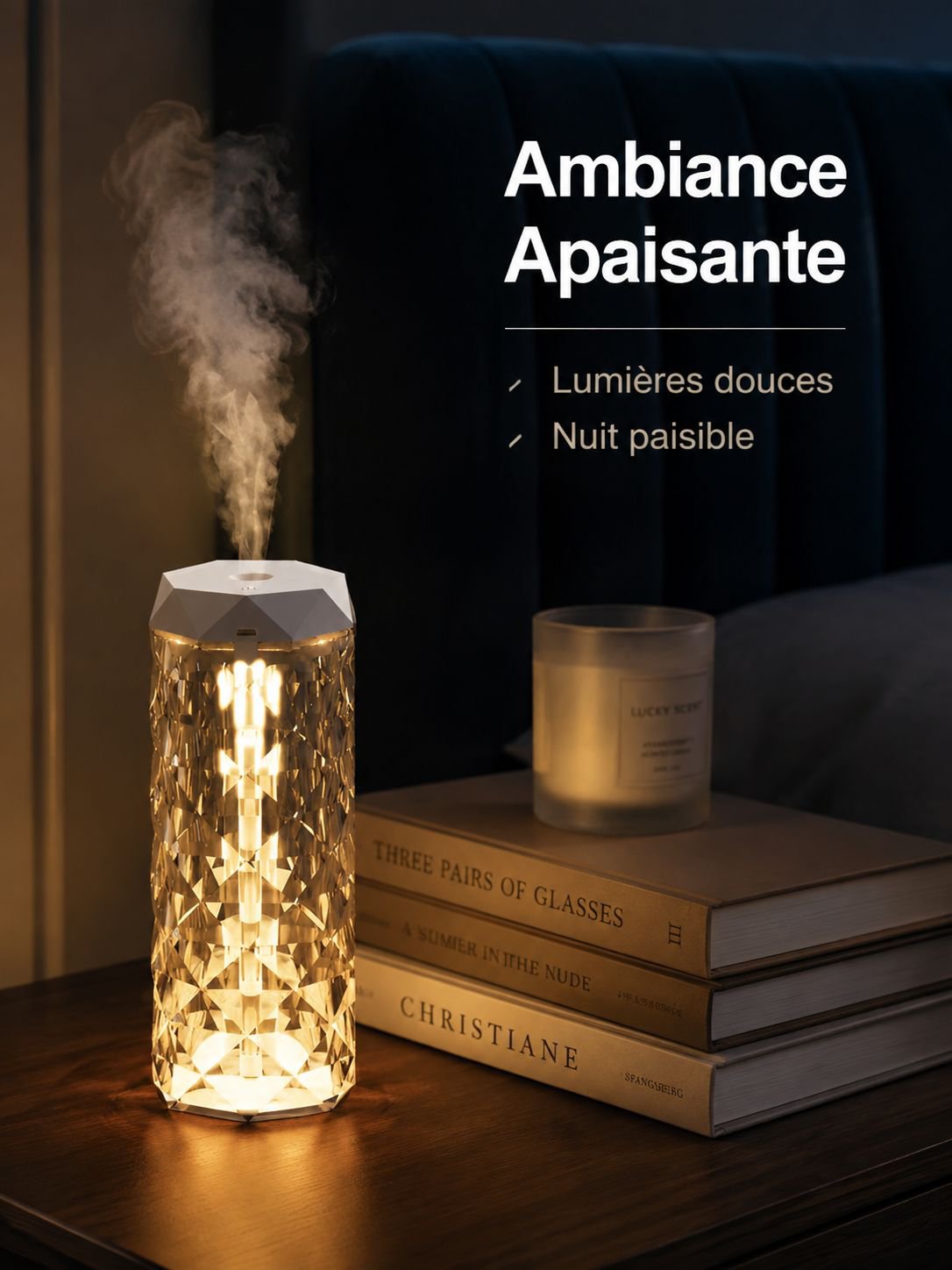 Humidificateur à lumière colorée pour chambre, bureau et bébé, silencieux, design cristal