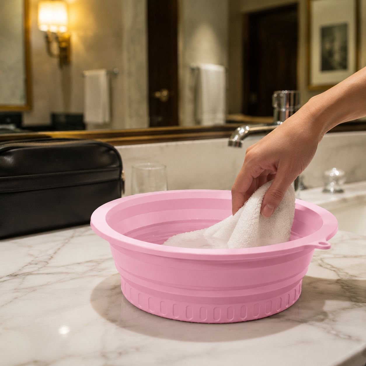 Easy-to-clean collapsible washbasin for outdoor use