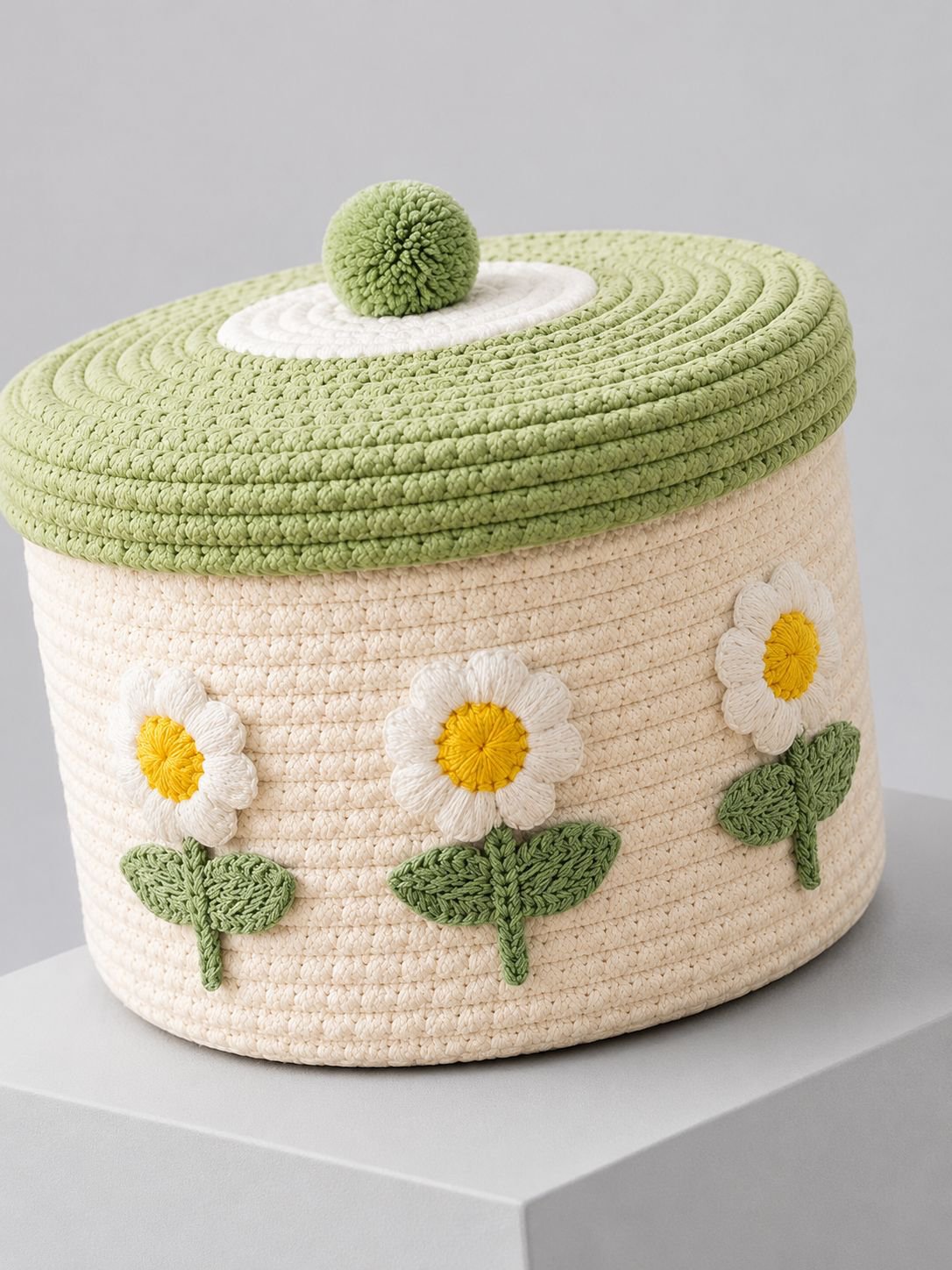 Spacious lidded cotton basket ideal for multi-purpose storage