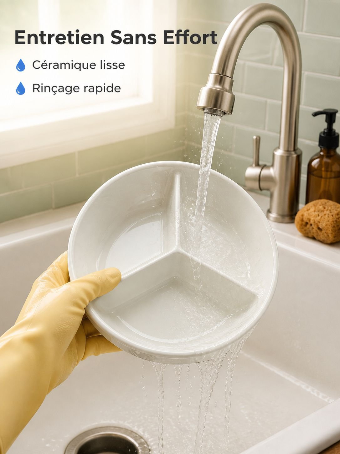 Plat à vapeur en céramique à trois sections, design épuré pour la maison