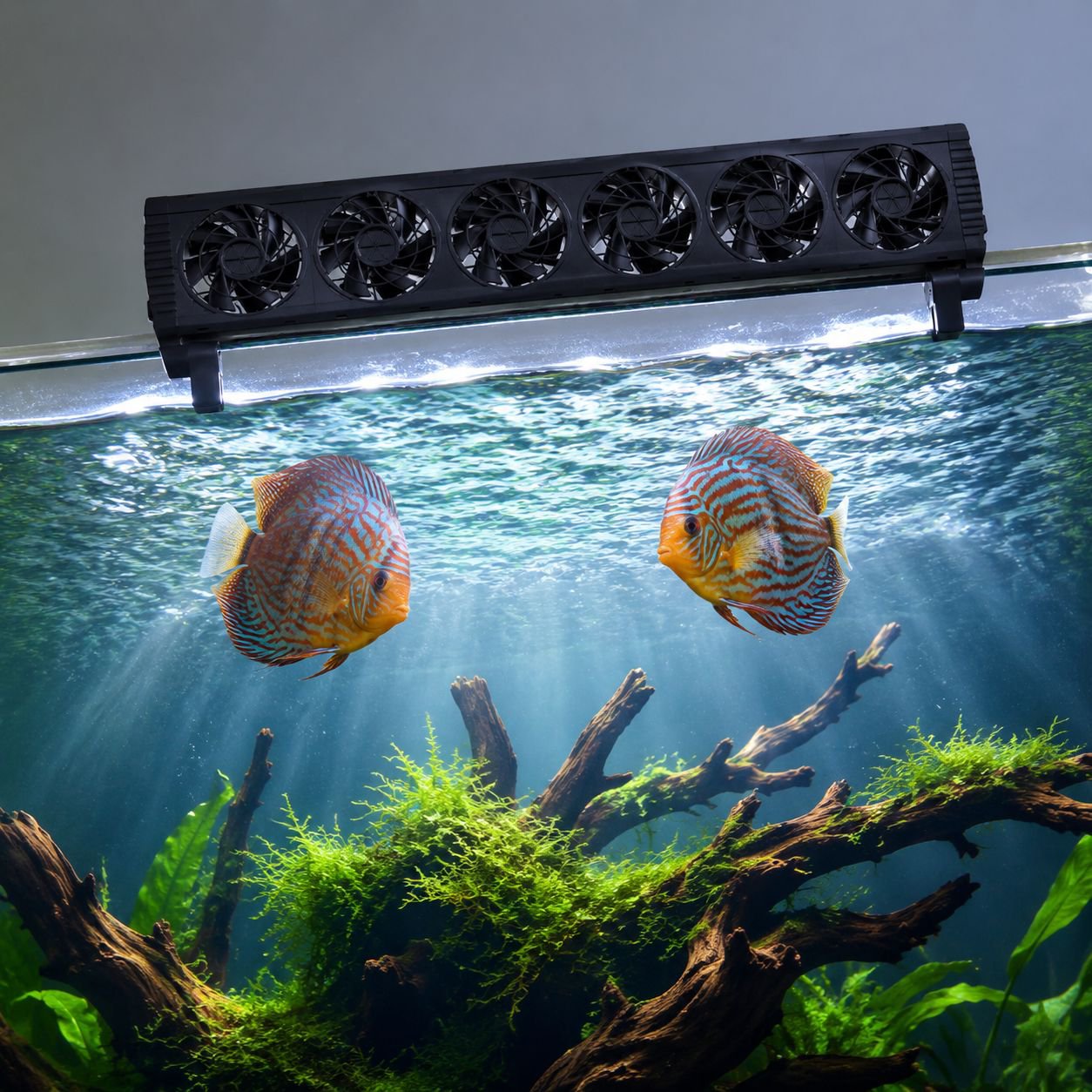 Fish tank cooling fan with easy installation bracket