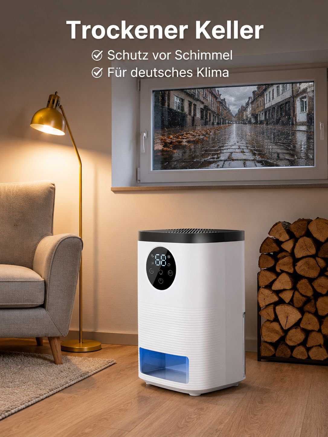 Effektiver Feuchtigkeitsabsorber im Keller platziert