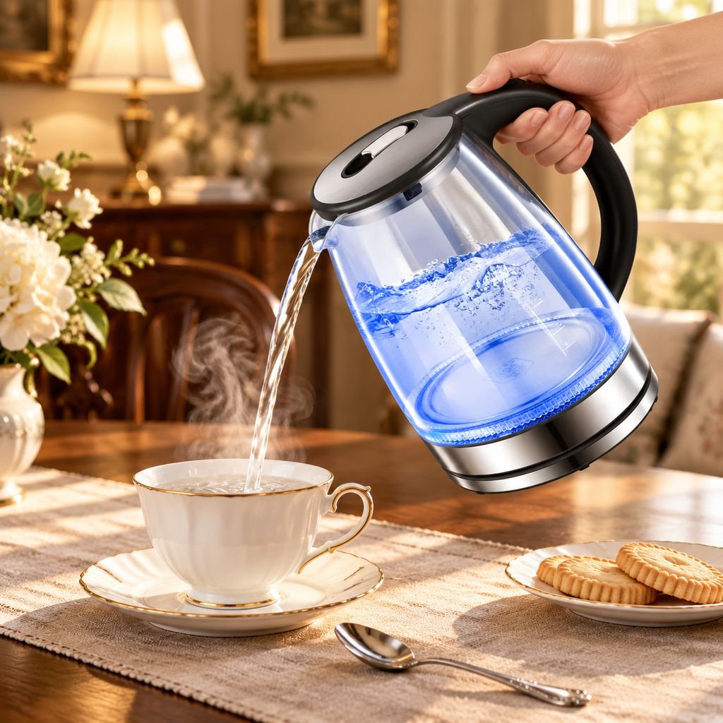 Glass Electric Kettle with Boil-Dry Protection and Blue LED Light