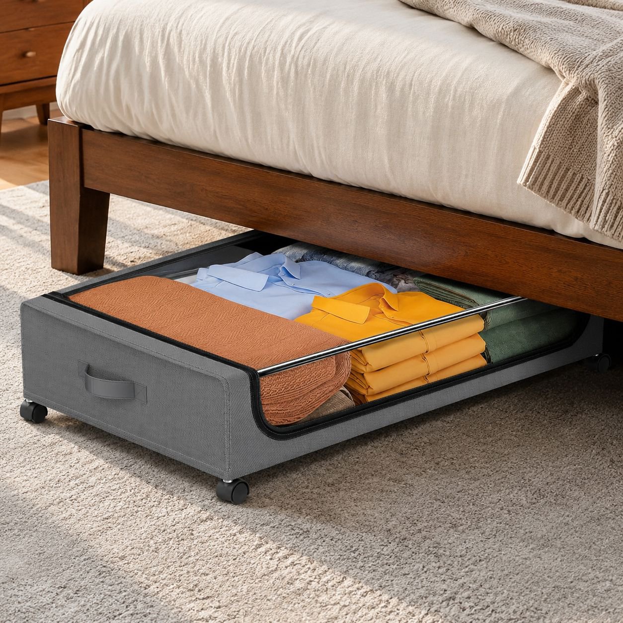 Large storage box with rolling wheels