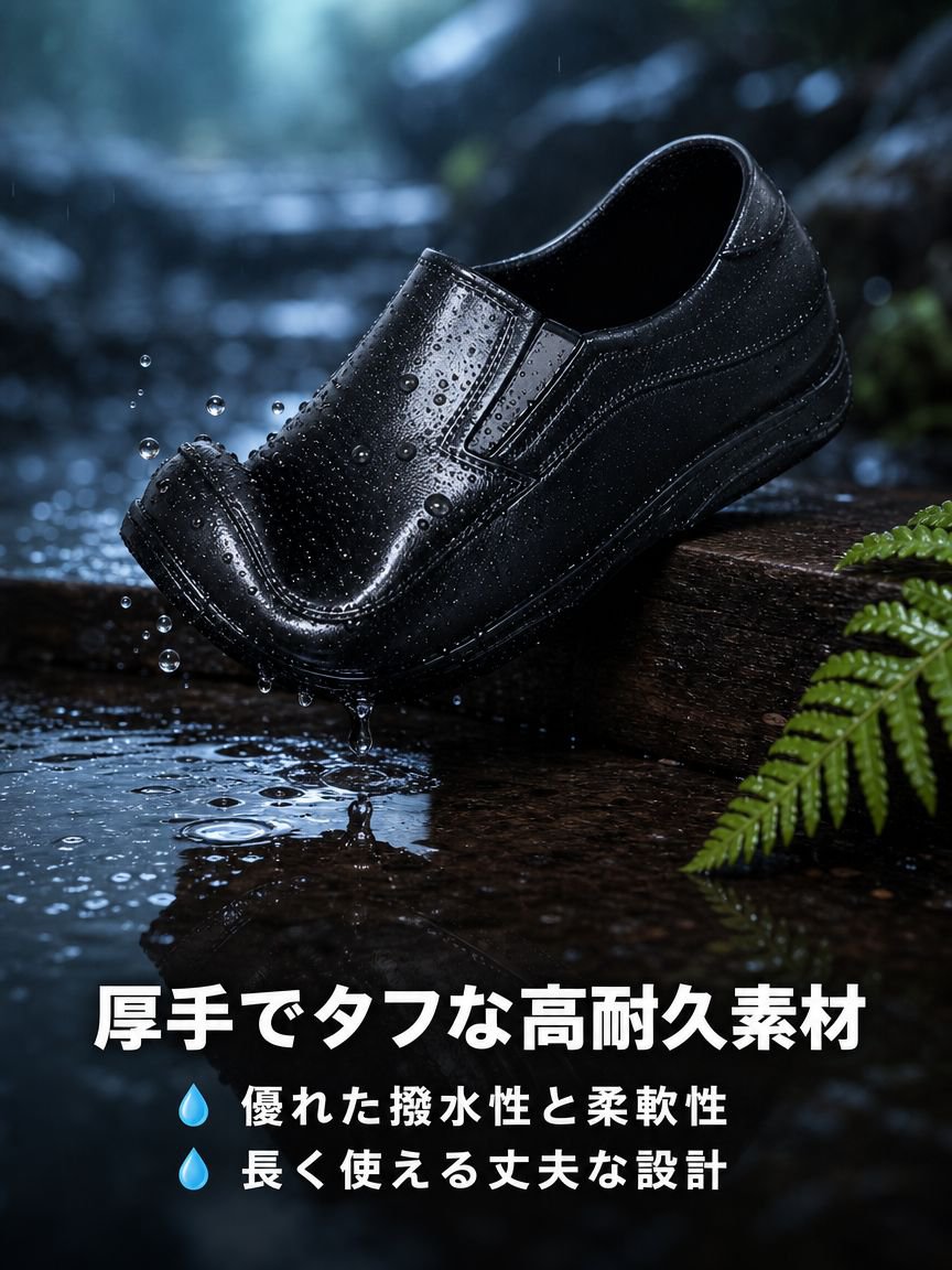 メンズ滑り止めレインシューズ 低めのおしゃれなレインブーツ 耐摩耗キッチン作業靴