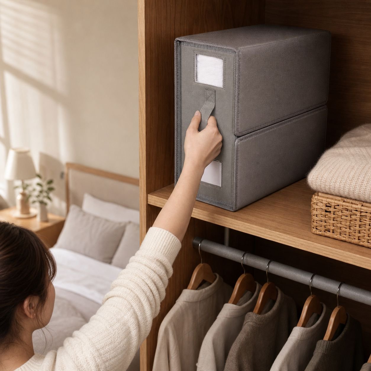 Space-saving foldable clothes storage bin