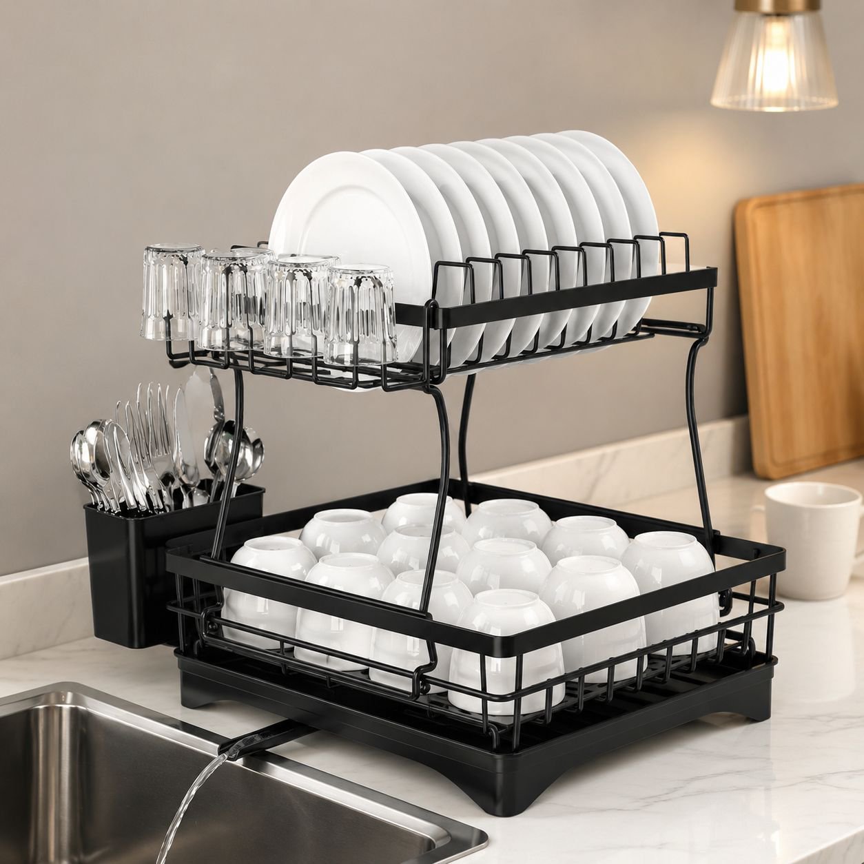 Countertop organizer holding tableware and utensils