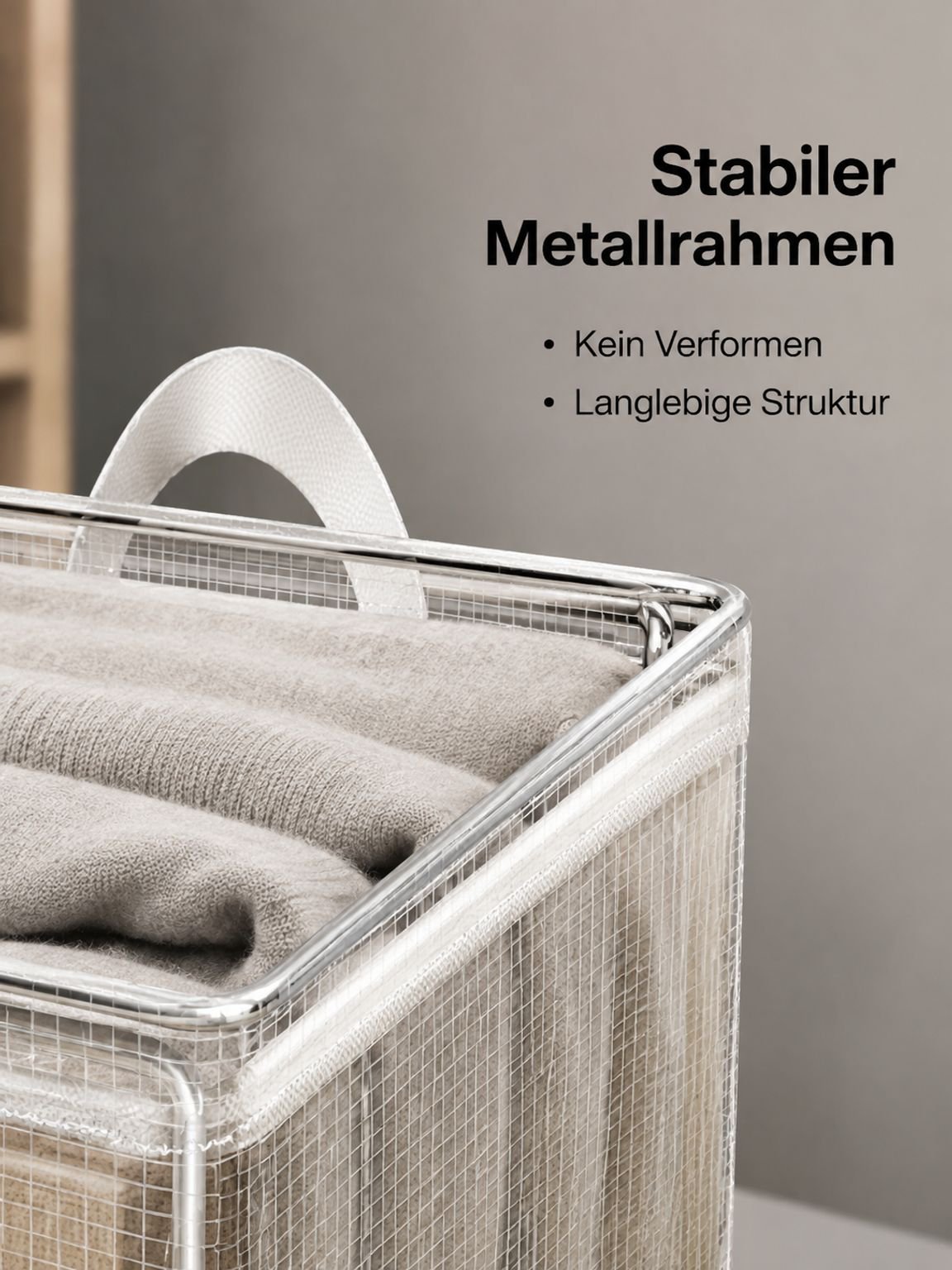 Haushalts-Transparenter PVC-Aufbewahrungskorb mit Metallrahmen, geeignet für Hosen im Kleiderschrank