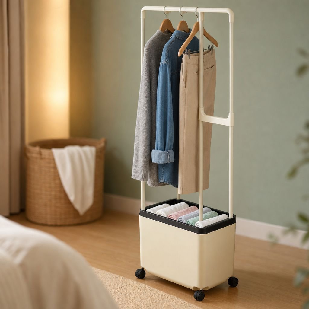 Rolling Bedside Clothing Organizer Rack