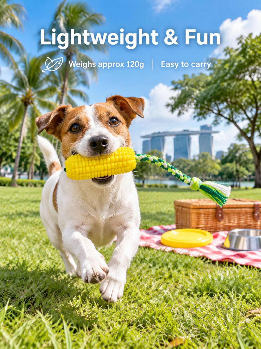 Pet teething and vocalizing corn dog toy
