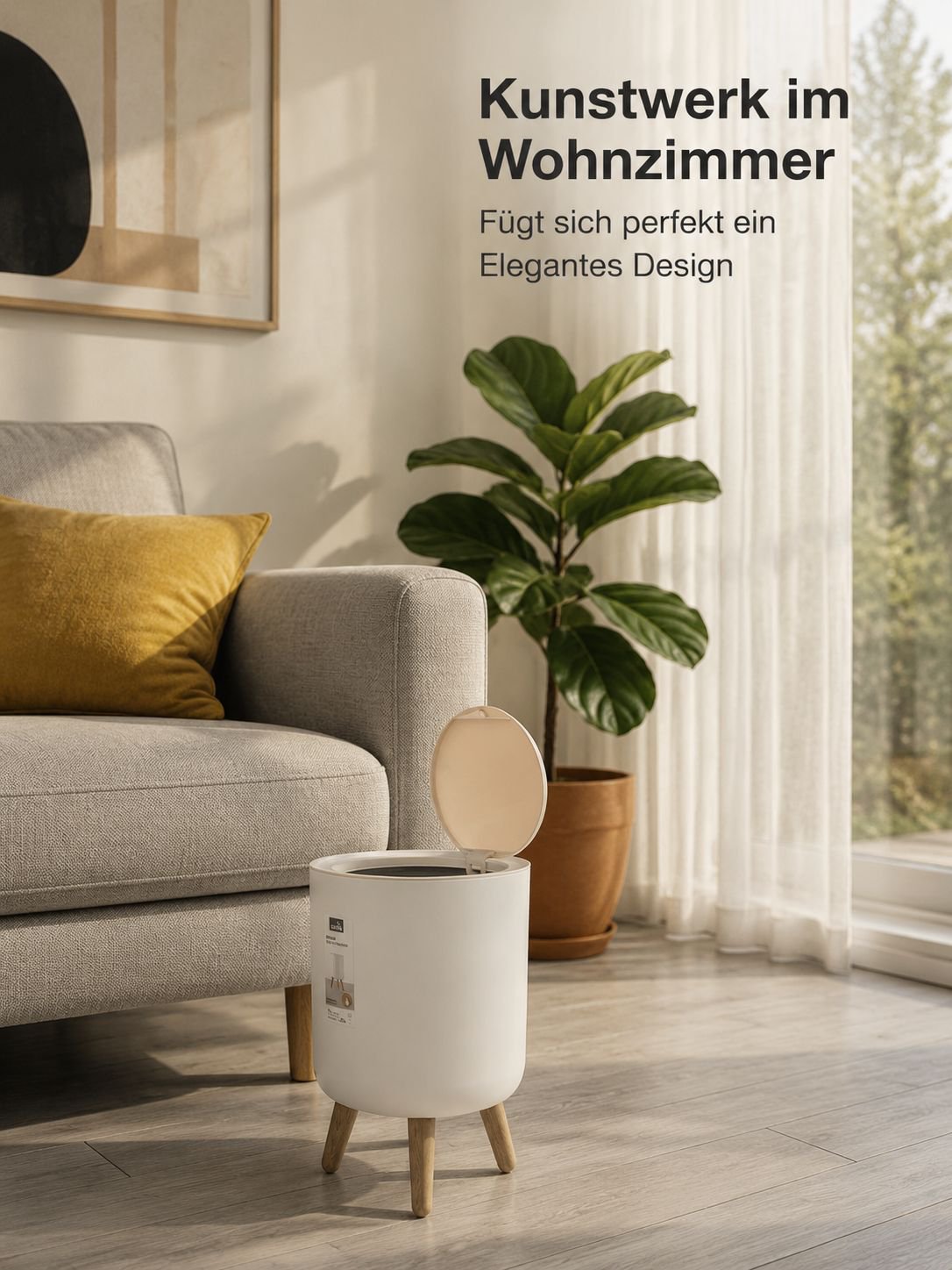 Erhöhter Abfalleimer in Holzoptik