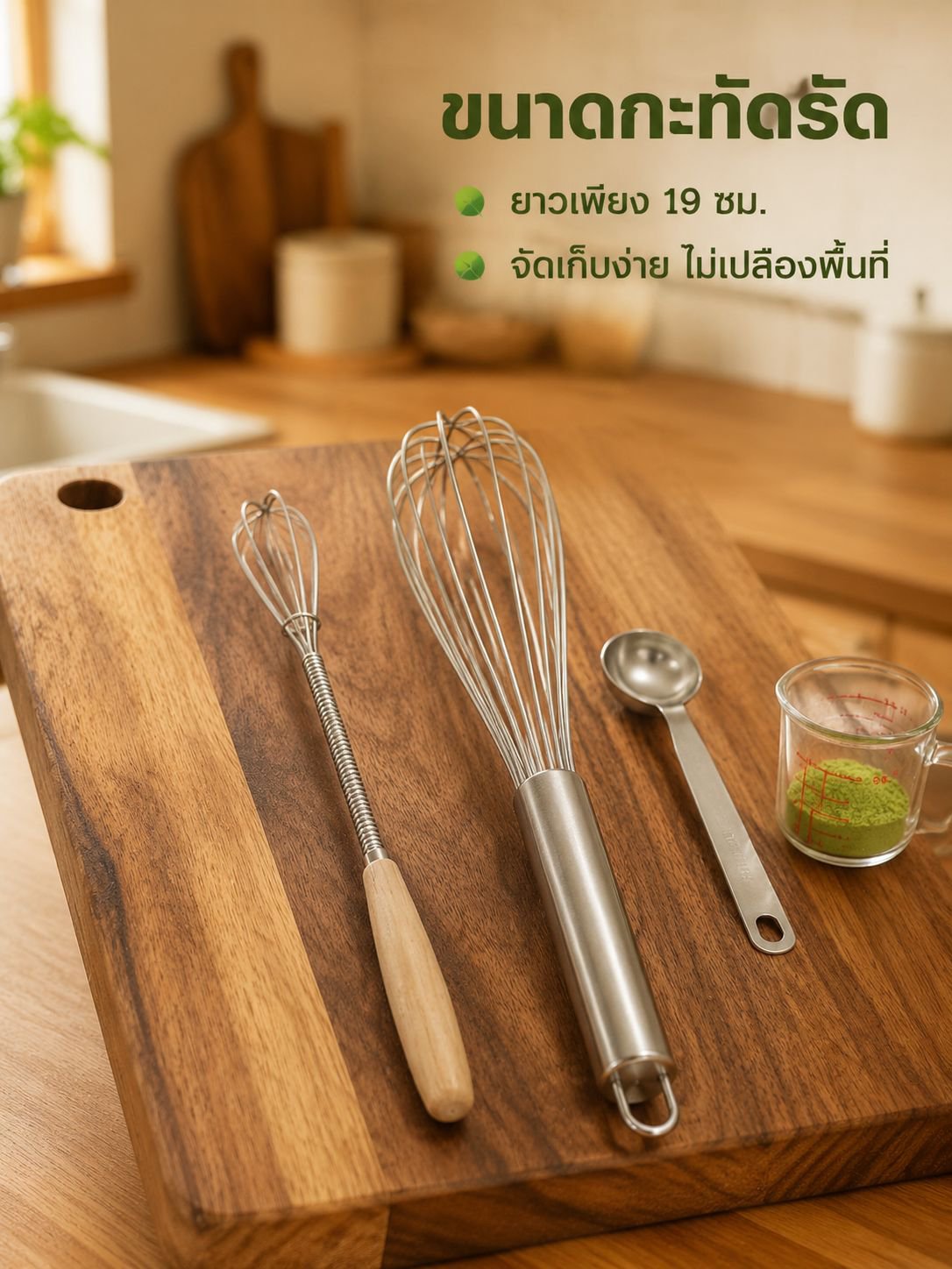 เครื่องตีไข่สแตนเลสพร้อมด้ามไม้แบบมือจับ