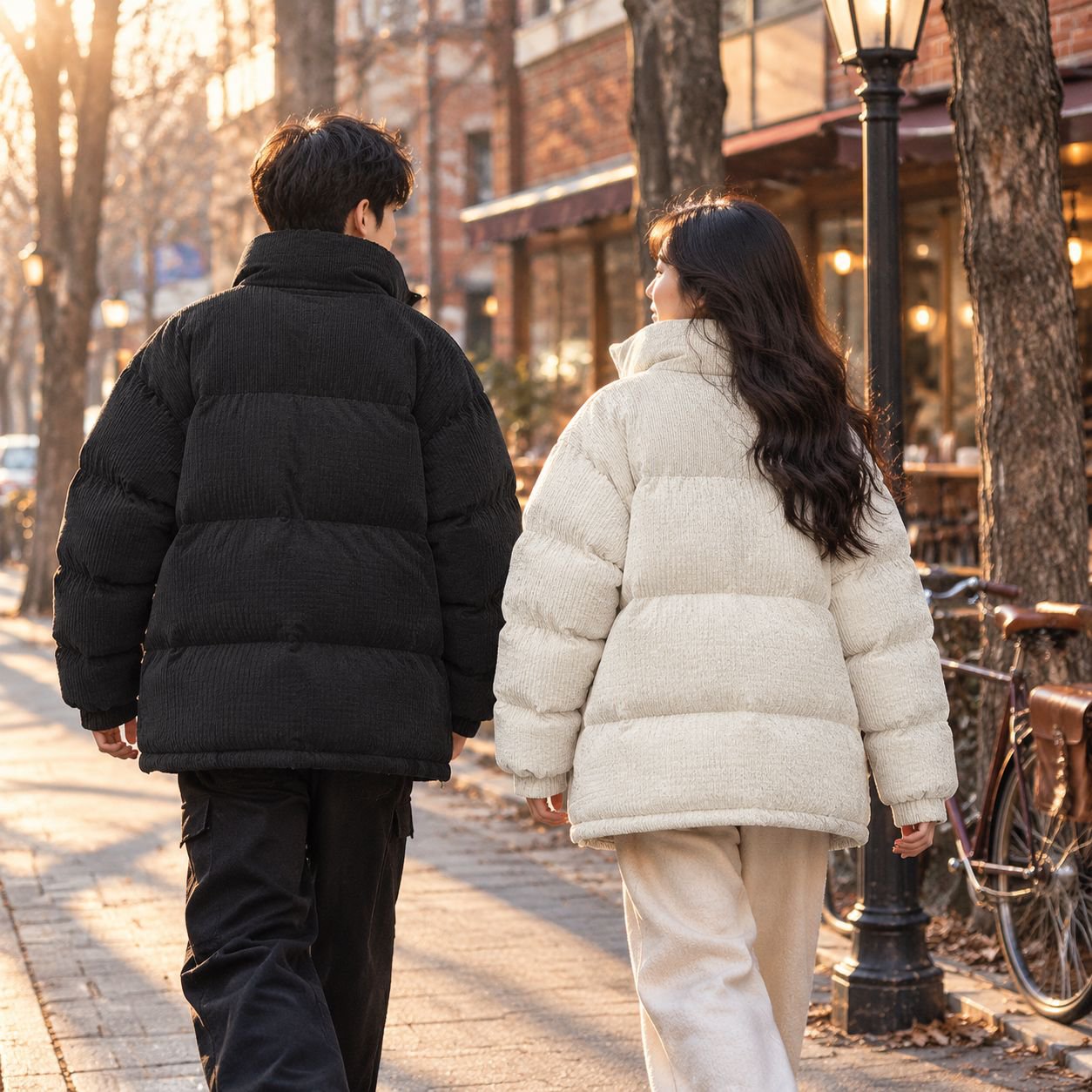 커플 패딩 가을 겨울 기모 차이나 베이커리 패딩 남녀 패션 프린트 패딩