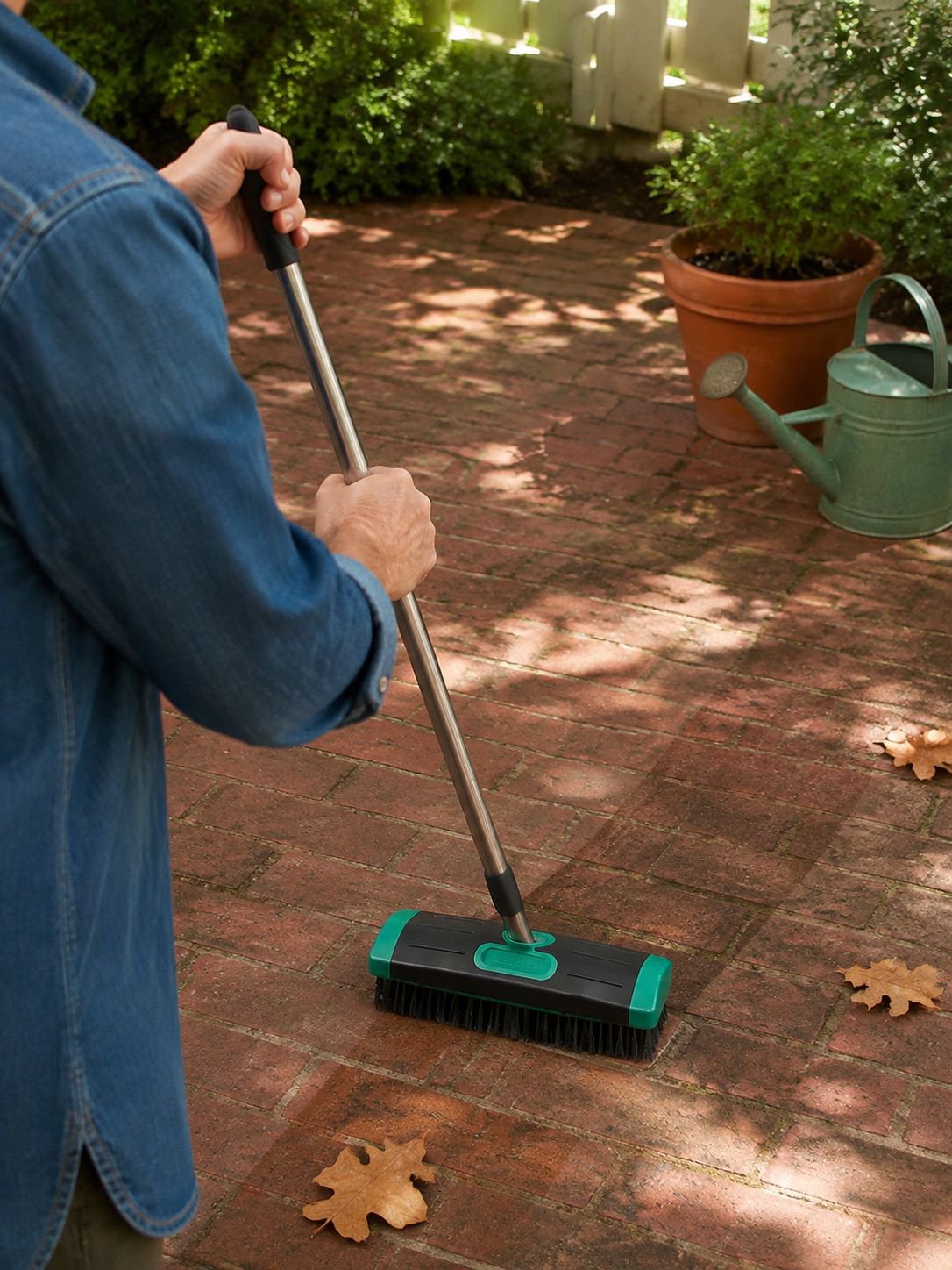 Cepillo de acero inoxidable para eliminar musgo en jardín