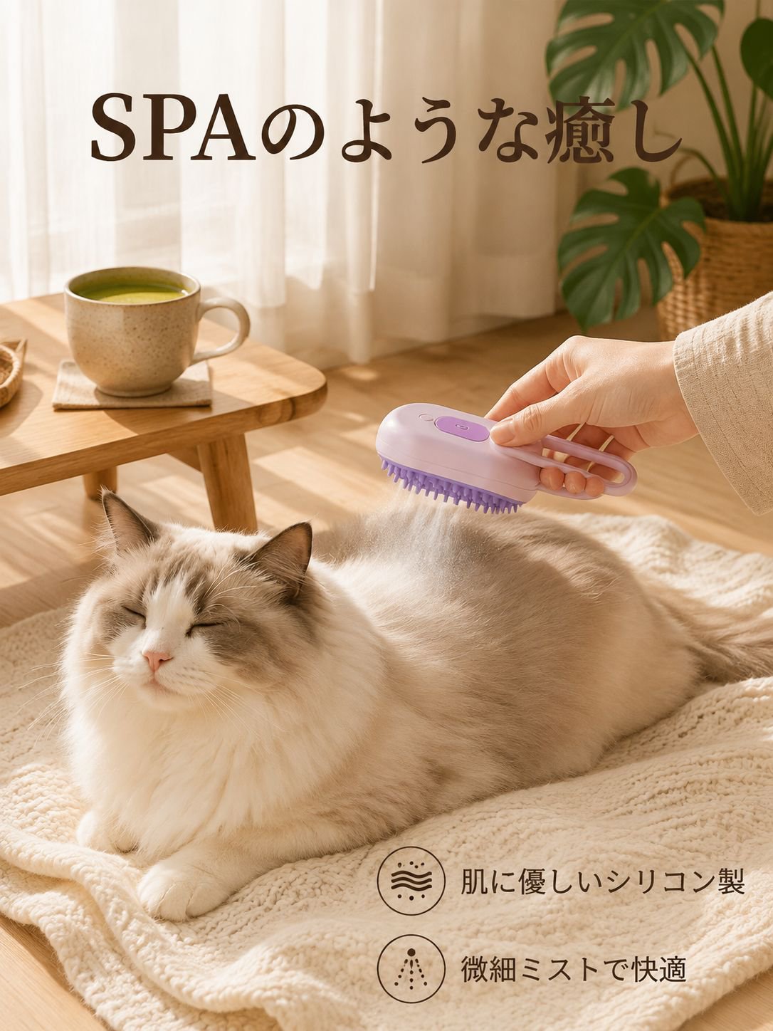 ミスト機能付きペット用ブラシ