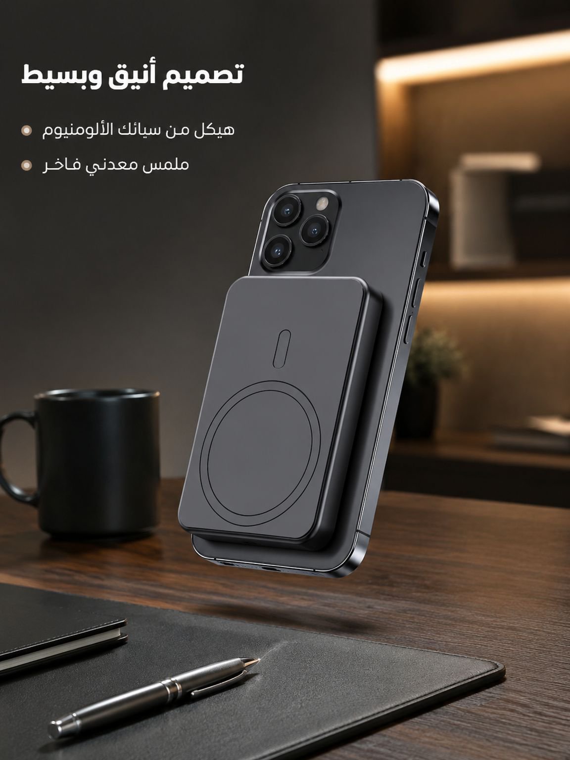 شاحن متنقل نحيف مضغوط مع جذب مغناطيسي من سبائك الألومنيوم
