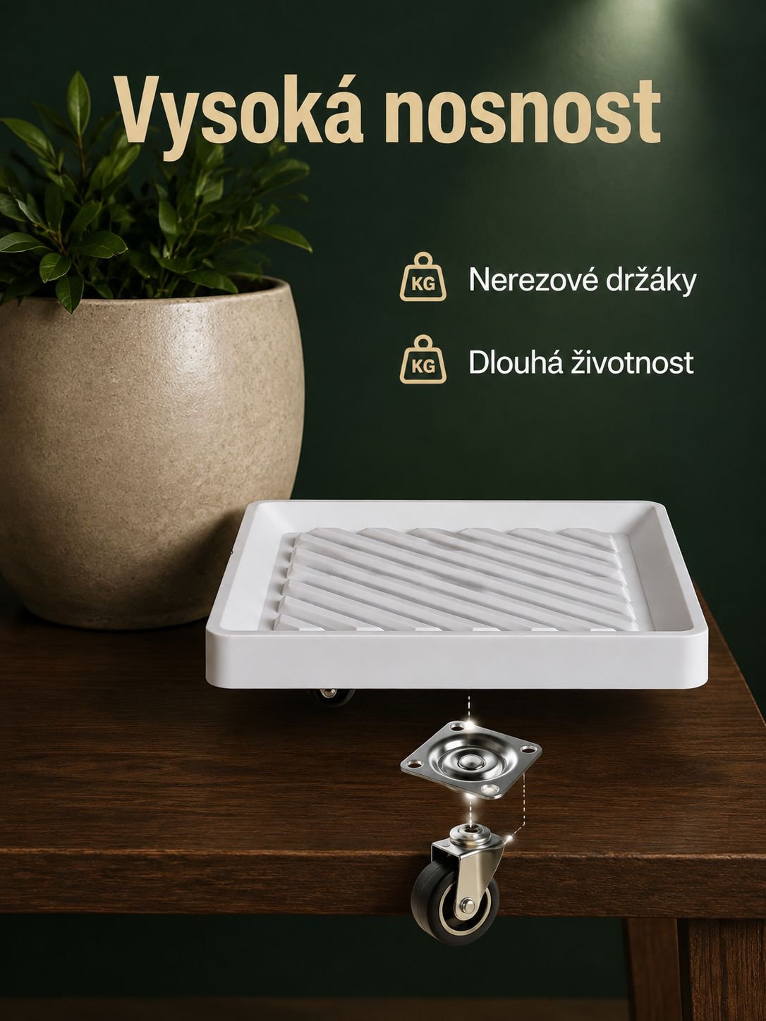 Detail skrytých otočných koleček na úložné krabici