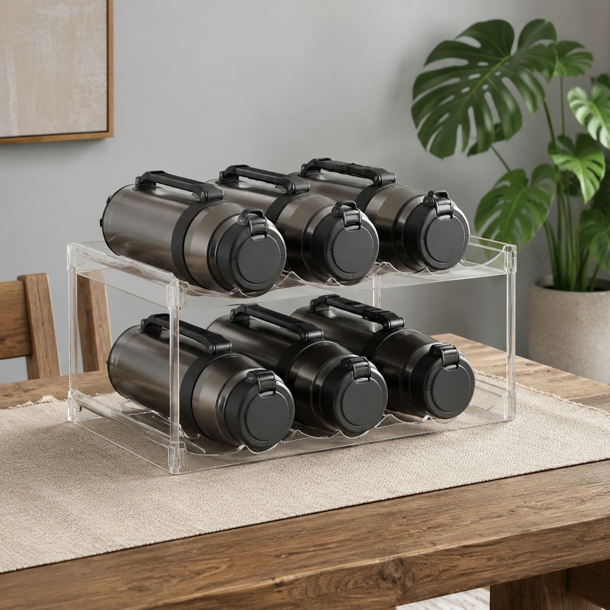 Clear acrylic water cup holder with multiple layers