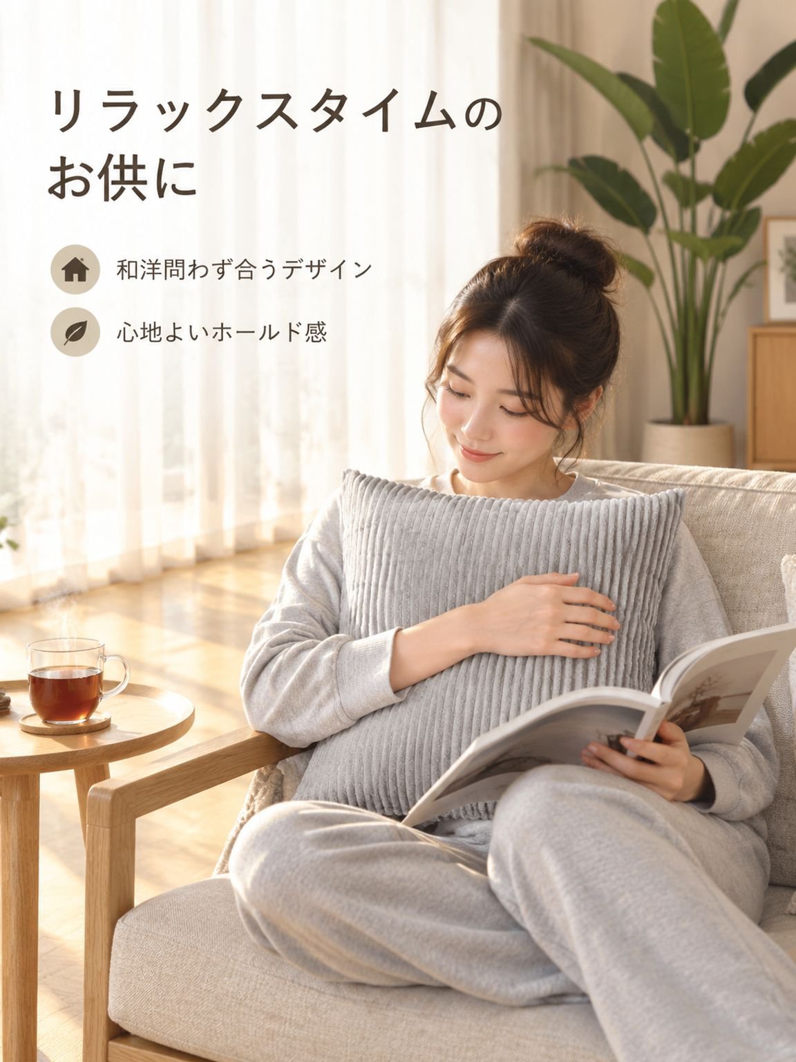 無地のストライプ柄ソファクッション