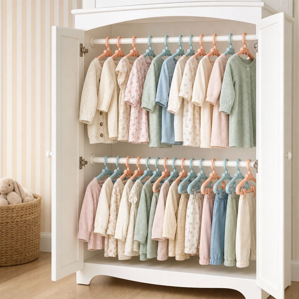 Strong and compact hanger for kids' shirts and dresses
