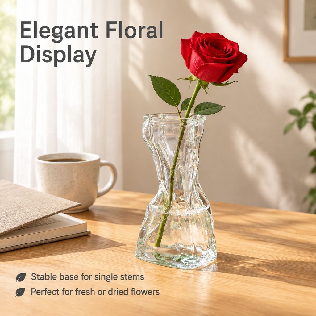 Creative Crystal Glass Vase Coin Bag Shape Flower Planter Indoor Decoration