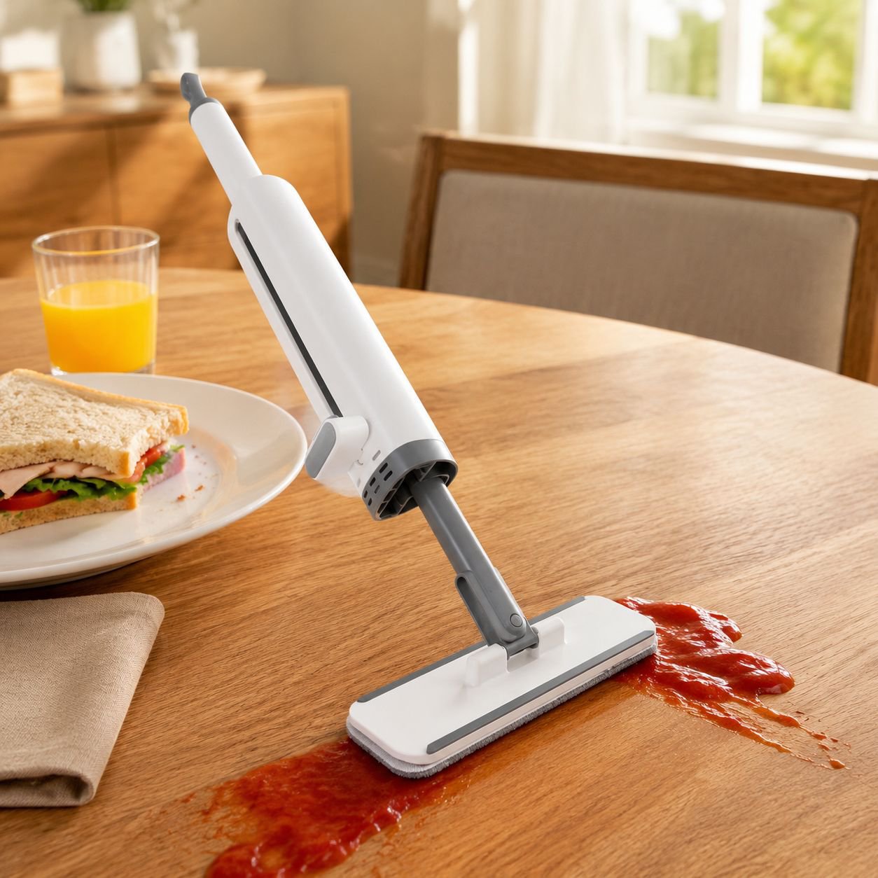 Kitchen hanging water absorbing cleaning tool in use