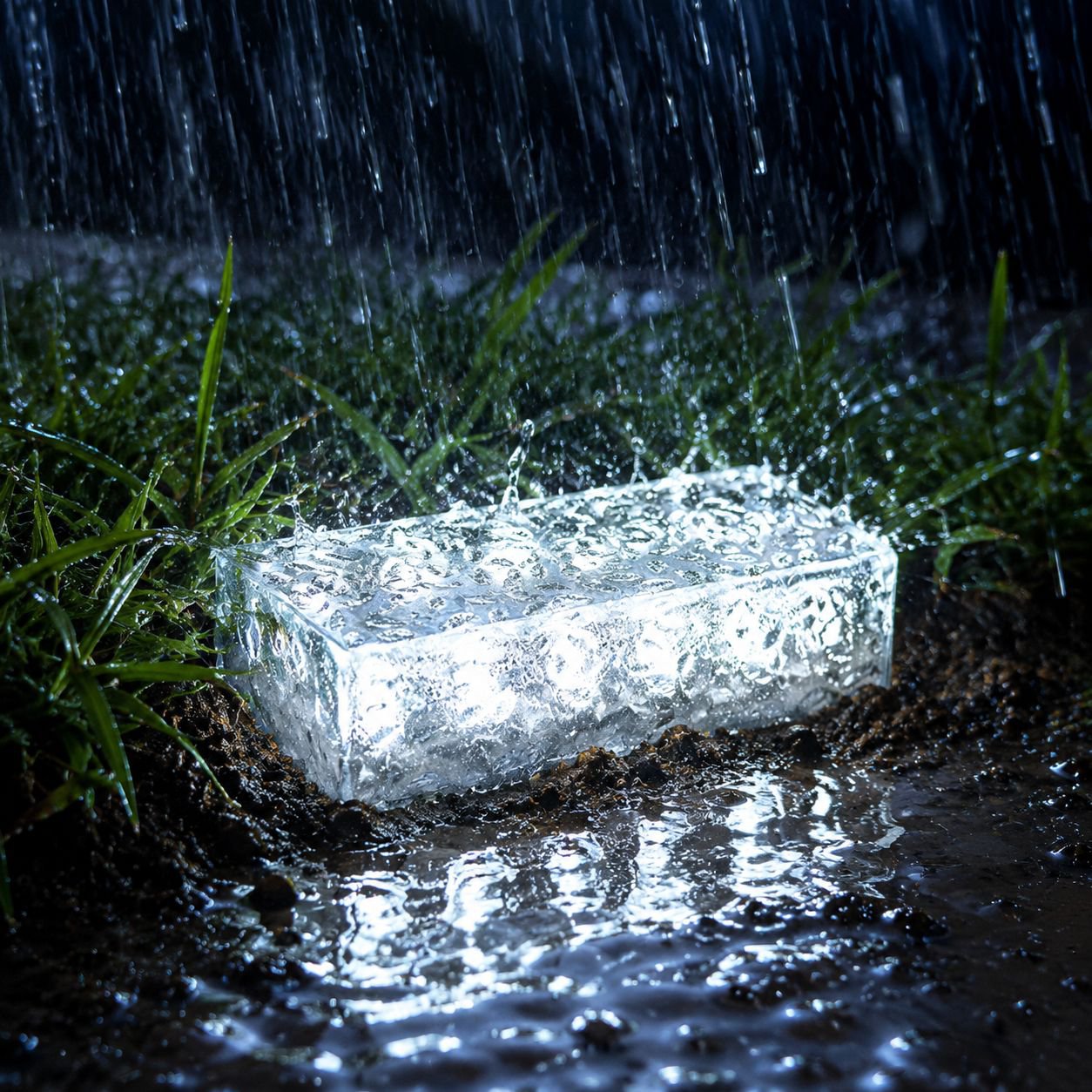 Decorative outdoor solar brick lamp at night