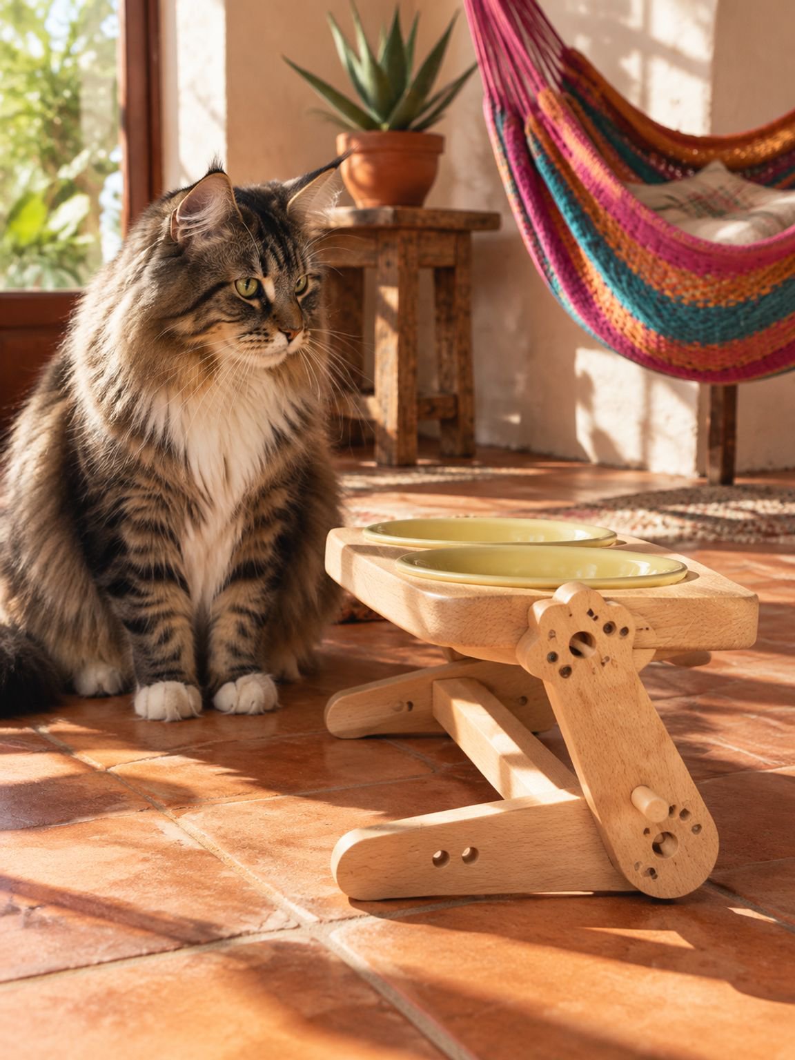 Cuenco para mascotas de madera de haya a prueba de derrames para gatos y perros