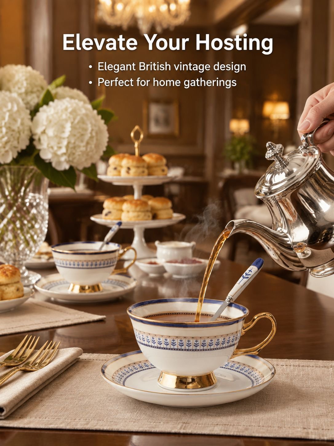 Golden edged bone china tea cup and saucer set