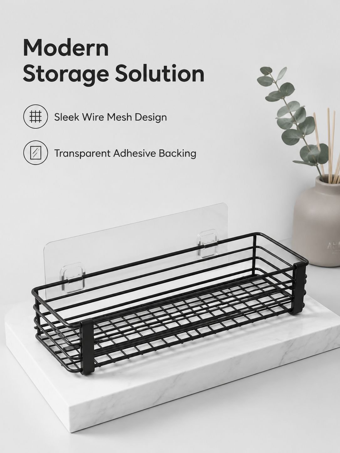 No-Drill Rectangular Bathroom Shelf