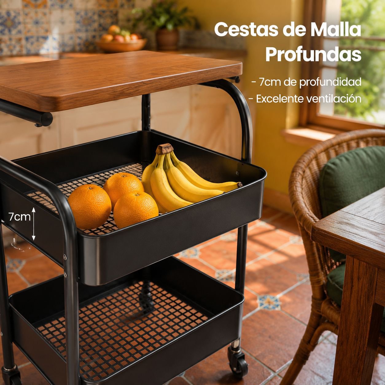 Carrito auxiliar móvil de dos niveles con mesa superior