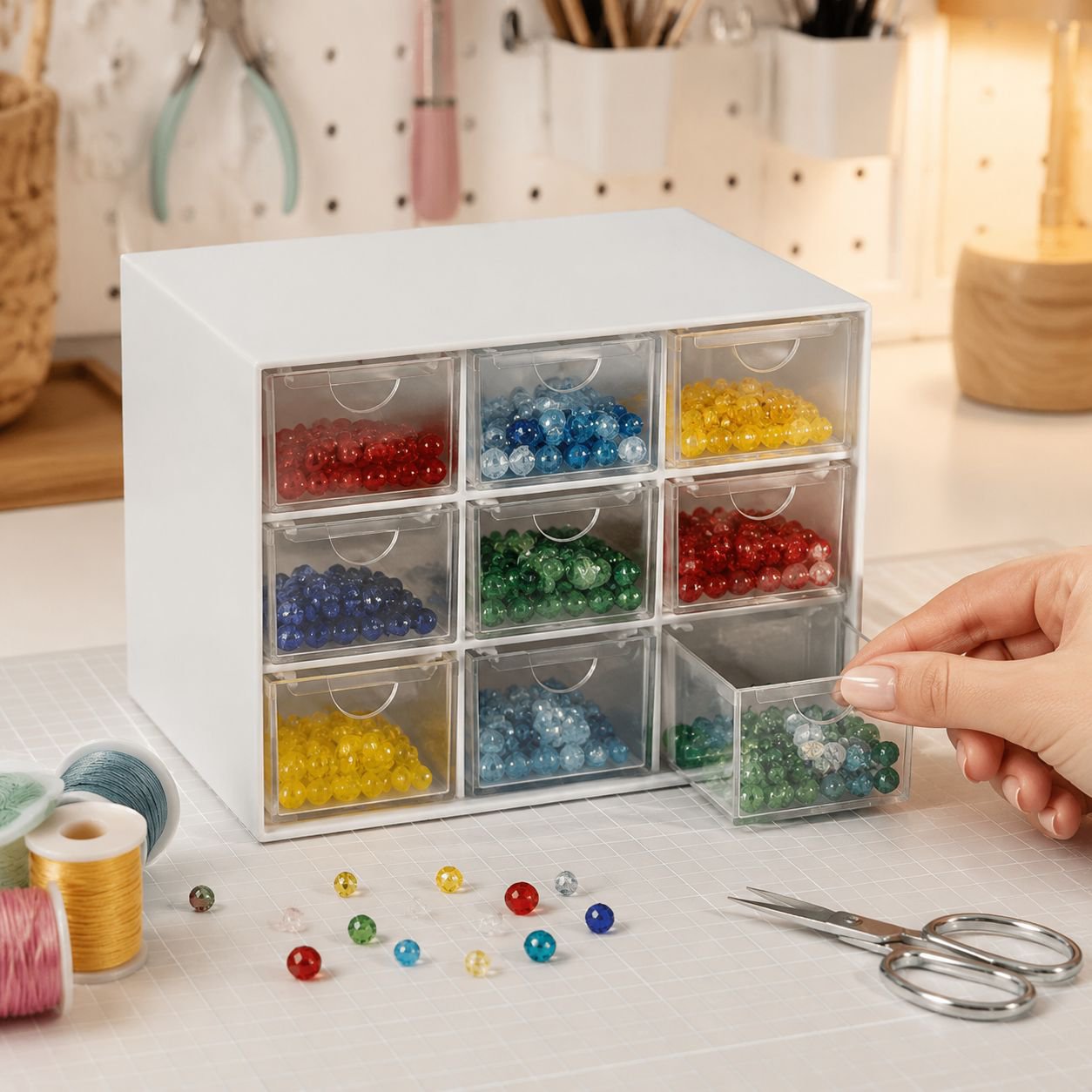 Drawer-style Desktop 9-Grid Transparent Storage Box