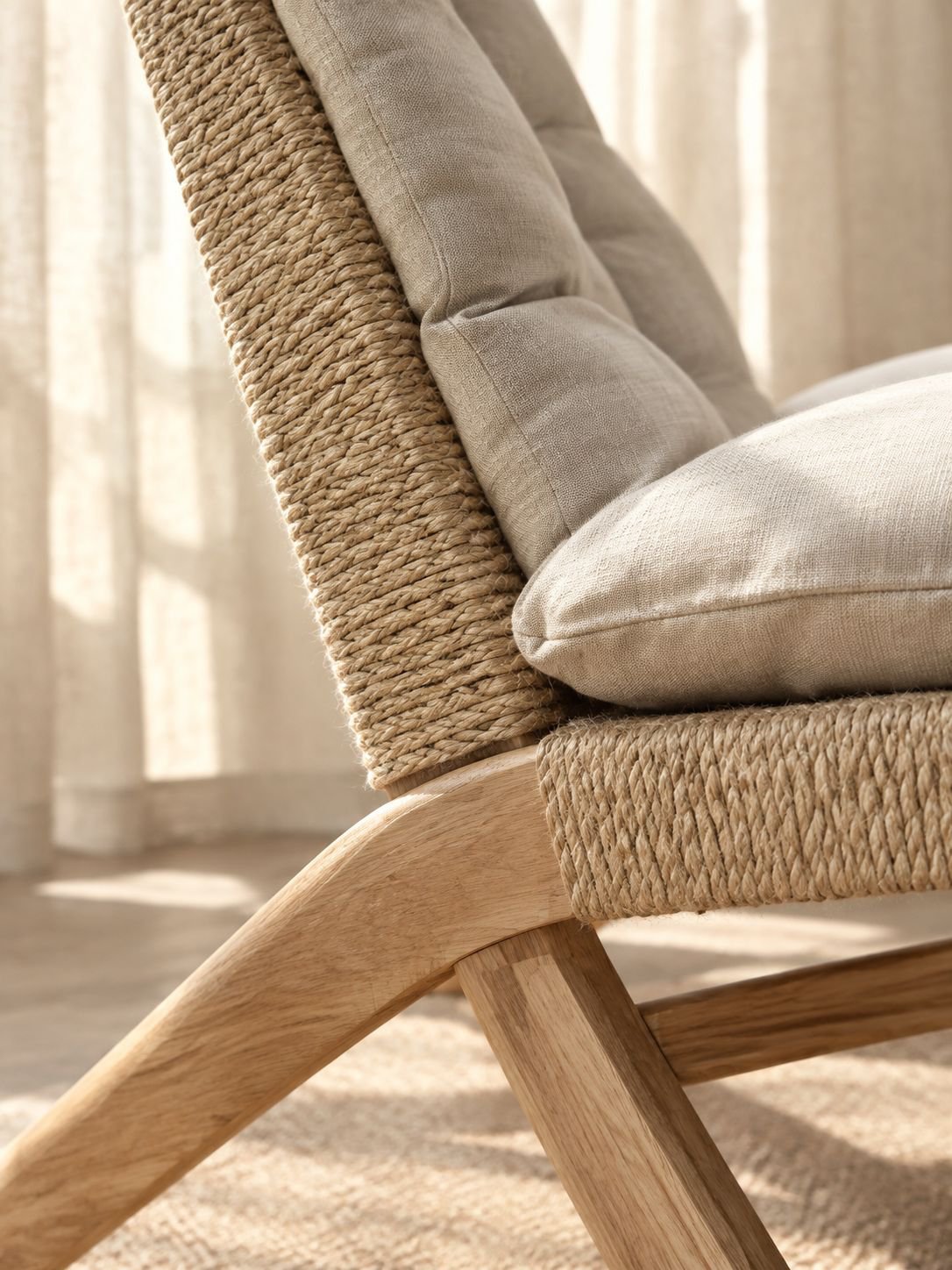 Fauteuil à dossier en chêne rouge massif, utilisable en hiver et en été