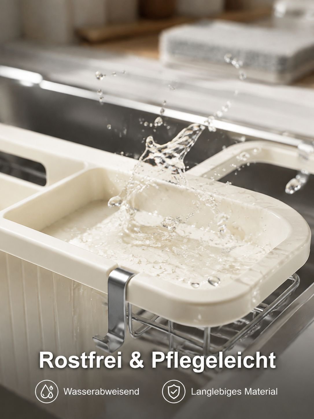Multifunktionales ausziehbares Abtropfregal für Spülen