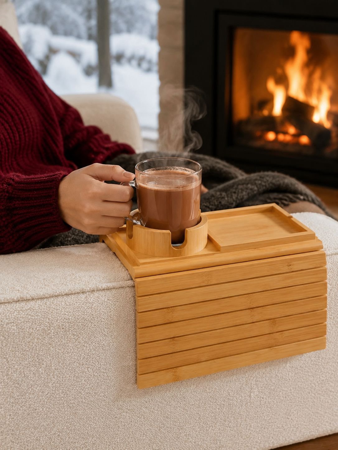 Plateau en bois pour canapé, plateau pour accoudoir de pouf, plateau magnétique pliable portable, pl