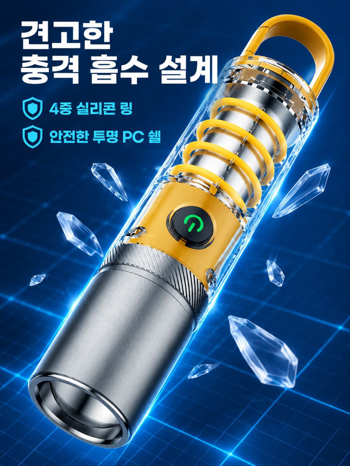 효율적 긴 지속성 손전등 야외 캠핑 고리 비상 작업 변광등