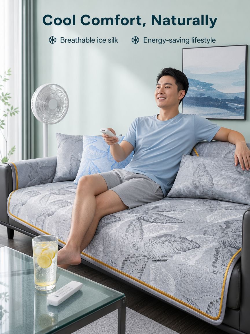 Summer Ice Silk Leather Sofa Non-slip Cool Cushion Cover