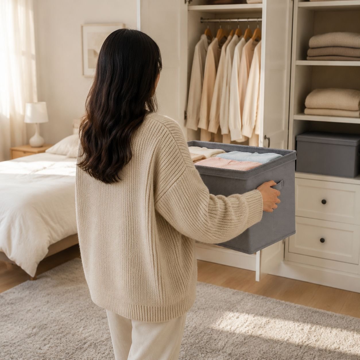 Stackable storage bins maximizing closet space
