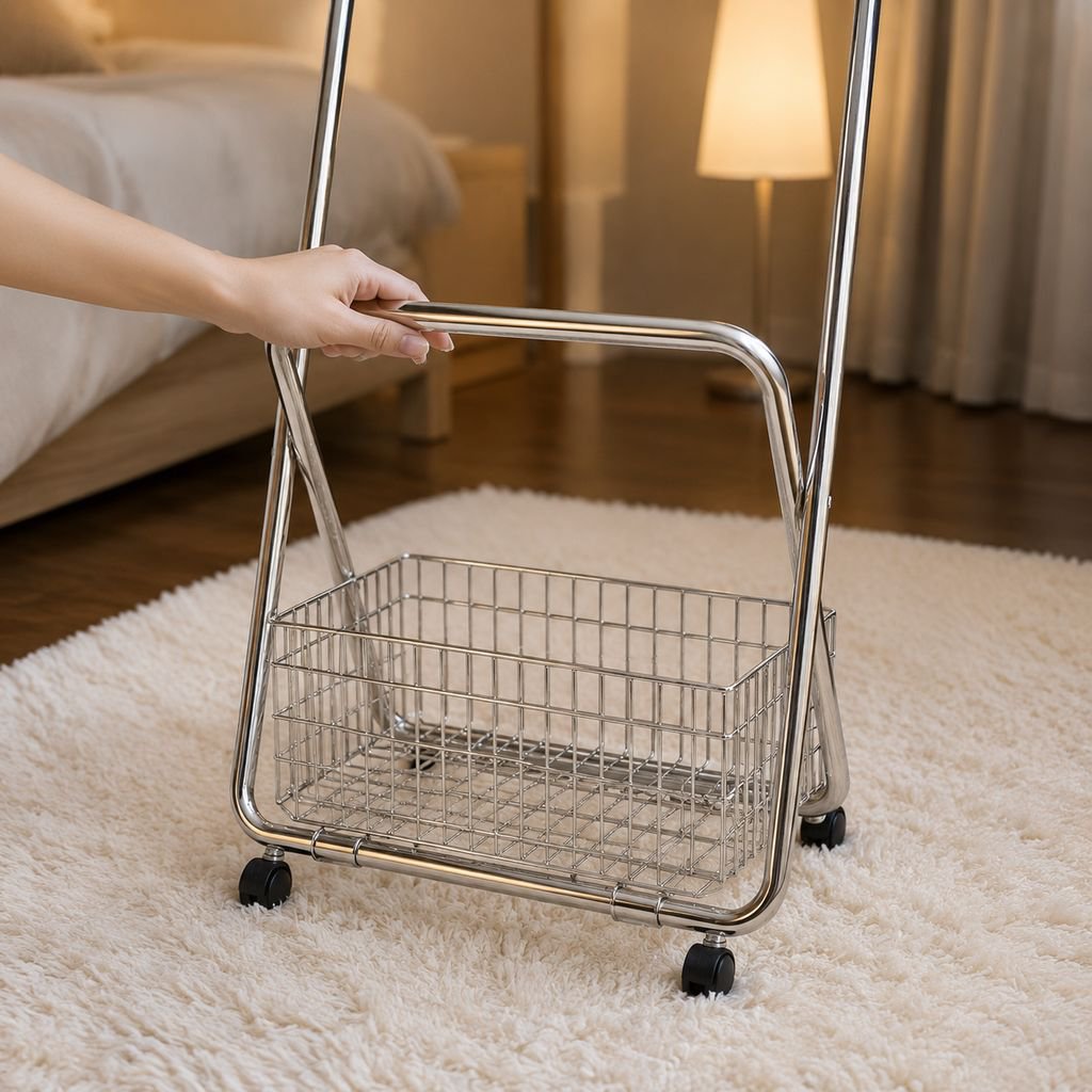 Mobile Thickened Metal Coat Rack for Bedroom and Balcony