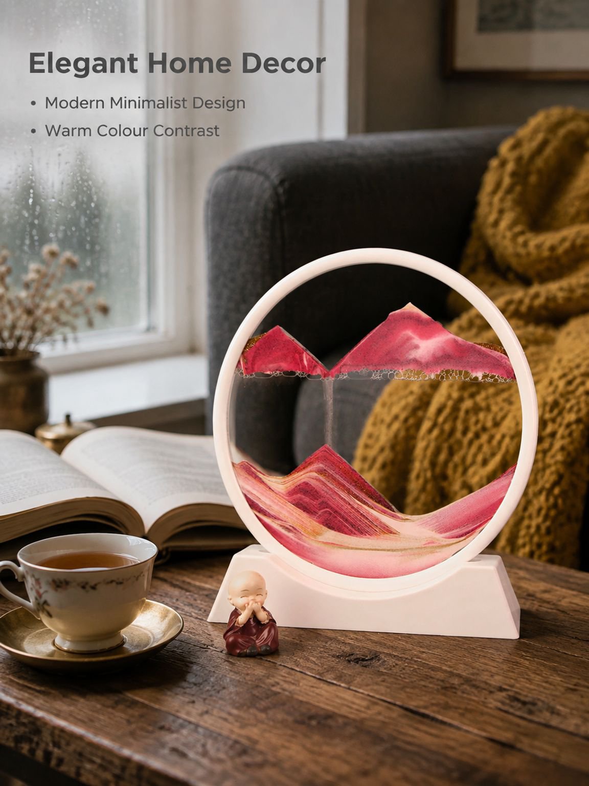 3D Flowing Sand Art Glass Hourglass Ornament Landscape Decoration for Living Room and Office