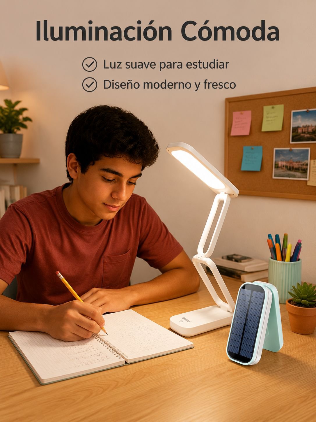 Lámpara de lectura plegable solar con protección para los ojos