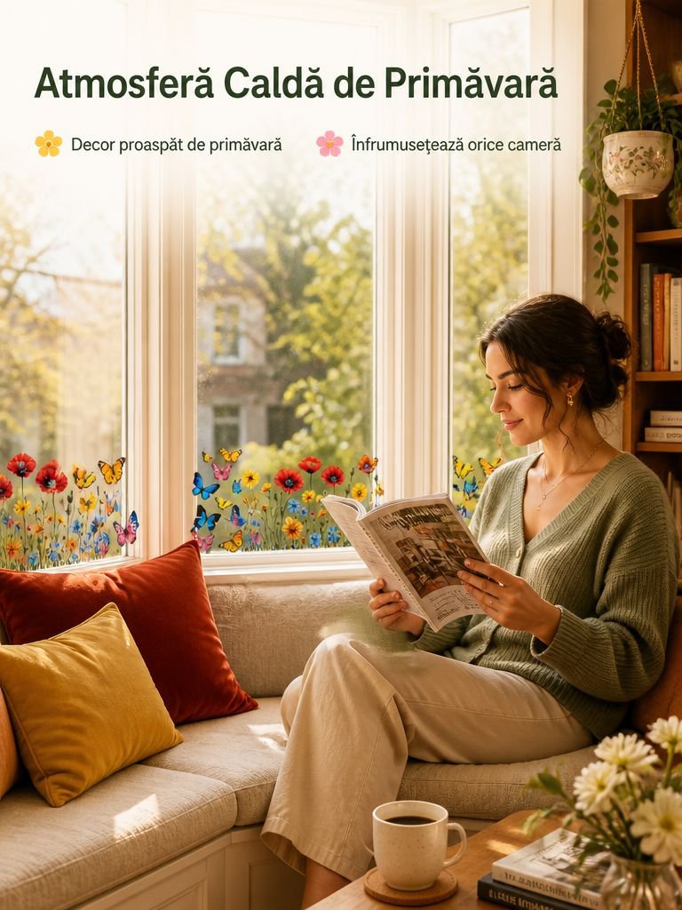 Autocolant autoadeziv transparent pentru sticlă cu model floral