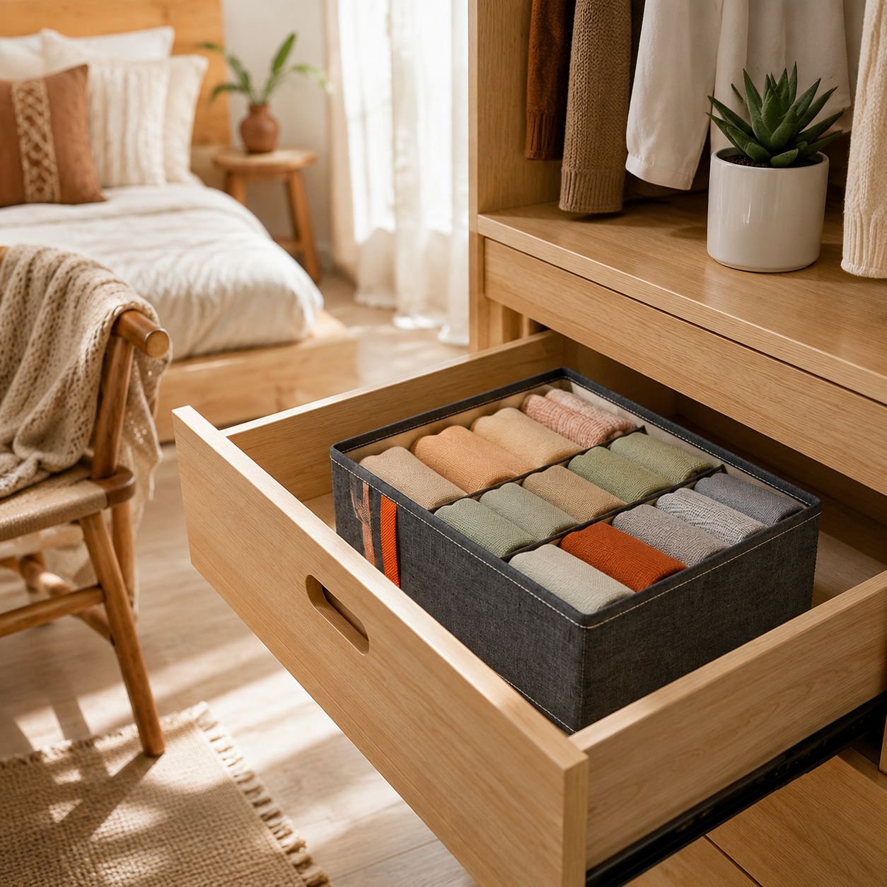 Organizador de calcetines, ropa interior y sujetadores, caja divisora para cajones de armario