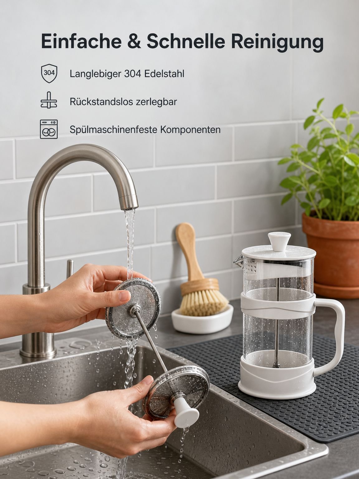 Kaffeepresse mit Pressmechanismus für frisch gebrühten Kaffee