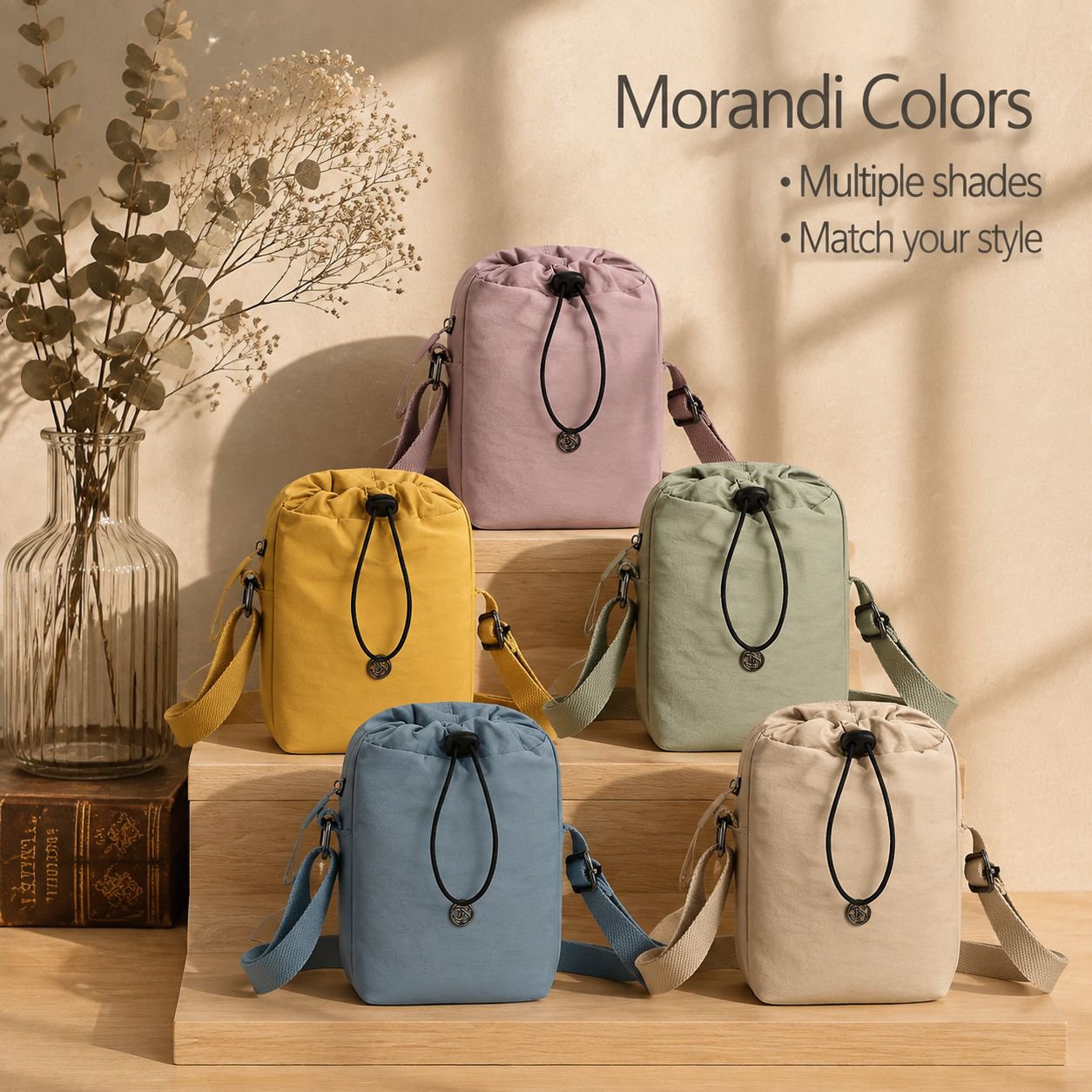 Casual Travel Water Bottle Bag for Women, Nylon Portable Phone Crossbody Mini Fashion Shoulder Bag