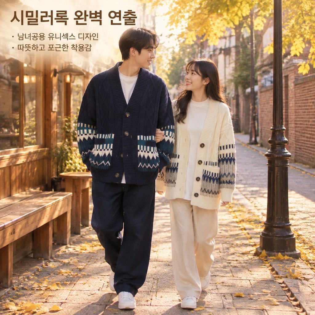 남성 빈티지 프레피룩 루즈핏 니트 가디건 봄 가을 커플 스웨터 아우터